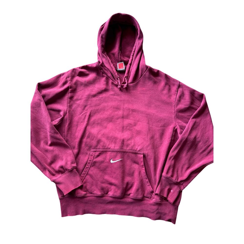 Vtg Nike Center Belly Hit Swoosh Mexico Made Faded Burgundy Baggy Boxy M Hoodie
